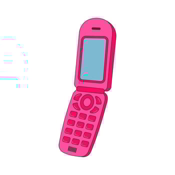 Retro mobile phone from 90s-2000s. Y2k trendy flip phone. Old pink mobile phone sticker. vector