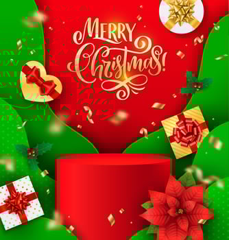 Christmas podium or scene with gifts, 3d stage vector