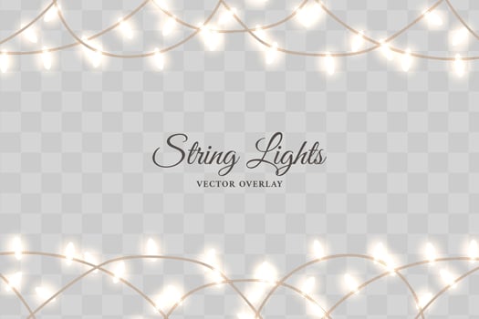 Twinkling fairy string lights overlay light background vector