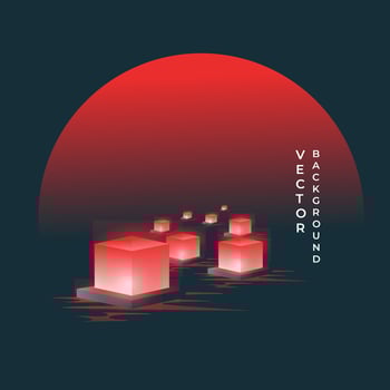 traditional Asian festival of moon lanterns on the river water. Sunset on a dark background. Vector illustration