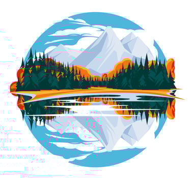Reflection of the autumn forest in the autumn lake. The clean season of the sky. Landscape. Flat vector illustration