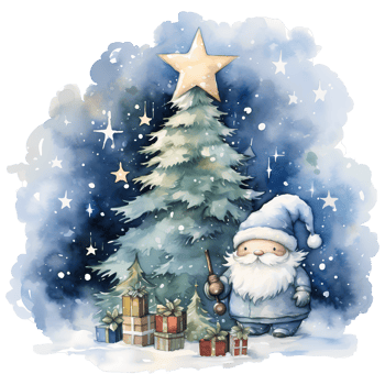 Christmas Gnome with Gifts Watercolor AI Generative png