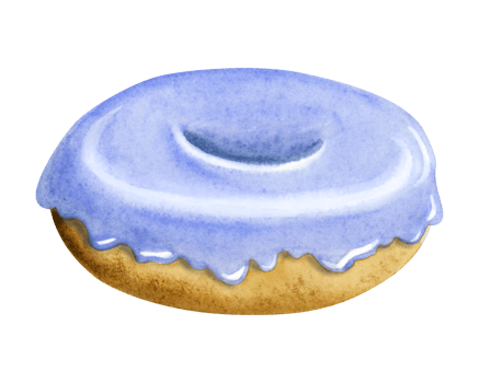 Lavender blue glazed donut watercolor illustration. Side view, for boys birthday or Hanukkah designs. png