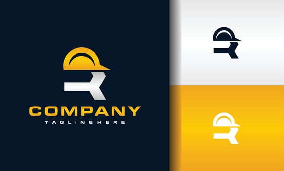 initial letter R helmet construction logo vector