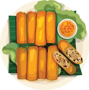 Cha Gio Vietnamese Egg Roll. Top View Vietnamese Food Illustration Vector. vector