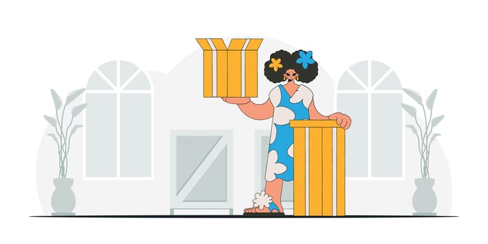 Charming woman holding boxes in her hands. An art piece showcasing the conveyance of parcels and goods vector