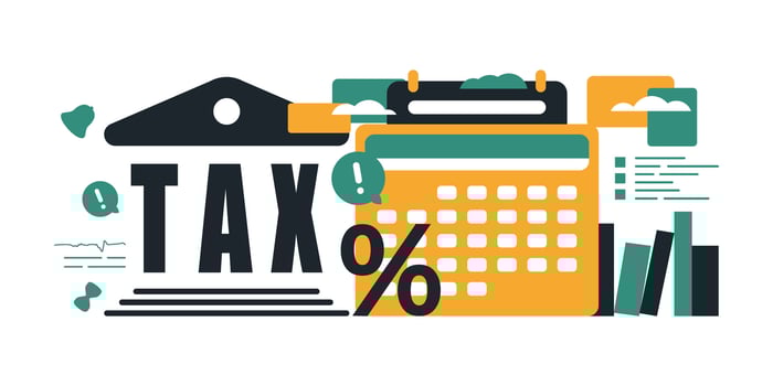 Trendy background on the theme of paying taxes. vector