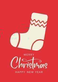 Merry Christmas and Happy New Year lettering with sock. Christmas card concept vector