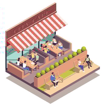 Street Cafe Isometric Concept vector