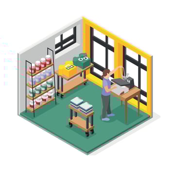 Fabric printing technologies isometric composition vector