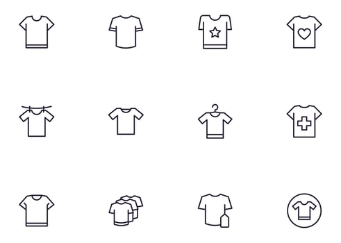 Collection of modern t-shirts outline icons. Set of modern illustrations for mobile apps, web sites, flyers, banners etc isolated on white background. Premium quality signs vector