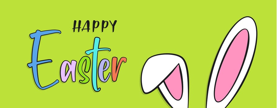 Happy Easter colorful lettering with bunny ears. Banner concept vector