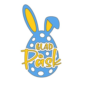 Happy Easter lettering in Swedish - Glad Pask - and easter egg with bunny ears vector