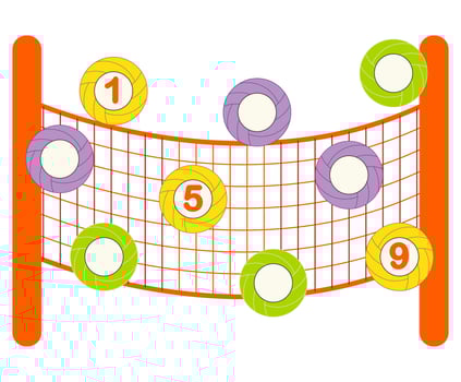 Educational game for kids, math activity worksheet. Fill in the missing numbers in volley balls vector