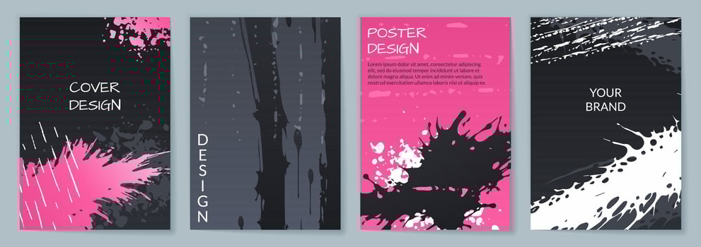 Set of vector grunge banners. Hand drawn abstract background. Ink brush strokes mess. Design web banner, poster, invitation, gift card, coupon, sale. Backgrounds with ink splash and brush stroke. Art