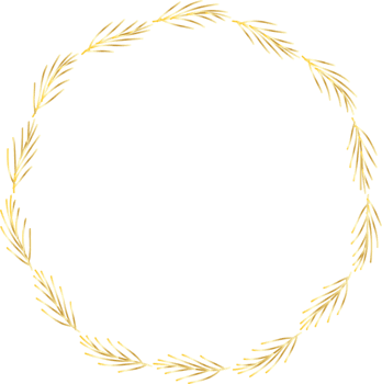 Decorative round Leaves gold frames hand drawn, Vintage laurel wreath, Transparent background png