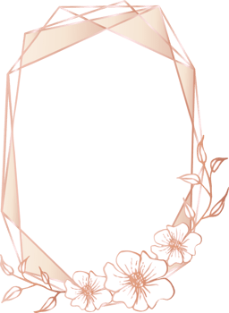Pink gold geometric frame floral illustration, Transparent background png