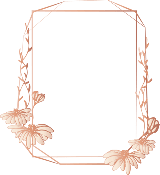 Pink gold geometric frame floral illustration, Transparent background png