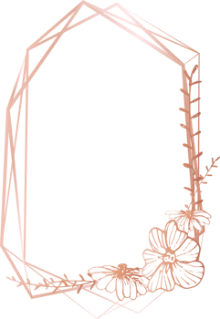 Pink gold geometric frame floral illustration, Transparent background png
