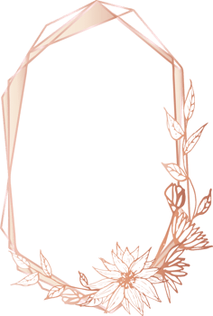 Pink gold geometric frame floral illustration, Transparent background png