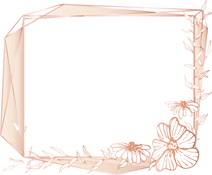 Pink gold geometric frame floral illustration, Transparent background png