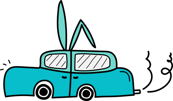 Cute rabbit car cartoon illustration on transparent background. png