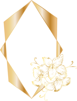 Golden geometric wreath frame with floral. png
