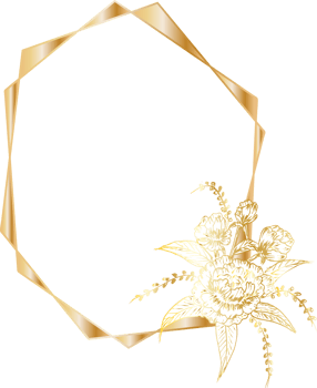 Golden geometric wreath frame with floral. png