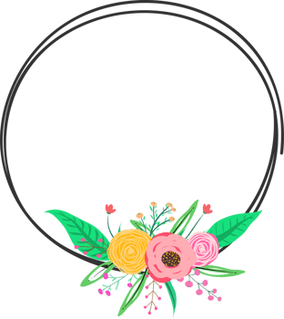 Doodle botanical circle frame on transparent background. png