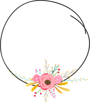 Doodle botanical circle frame on transparent background. png