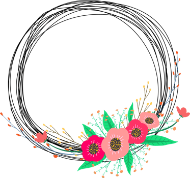 Doodle botanical circle frame on transparent background. png