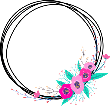 Doodle botanical circle frame on transparent background. png