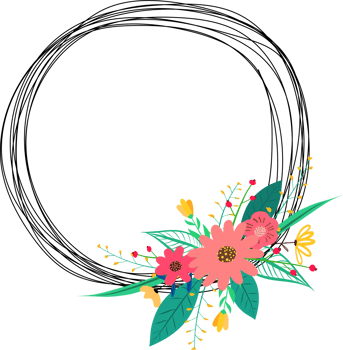 Doodle botanical circle frame on transparent background. png