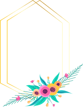 Golden geometric wreath frame with floral. png