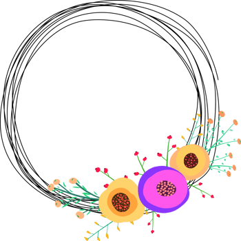 Doodle botanical circle frame on transparent background. png