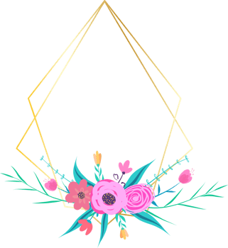 Golden geometric wreath frame with floral. png