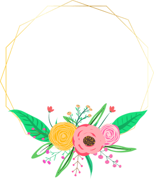 Golden geometric wreath frame with floral. png
