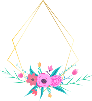 Golden geometric wreath frame with floral. png