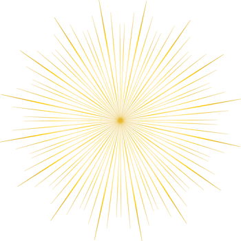 Golden sunburst doodle line art on transparent background. png