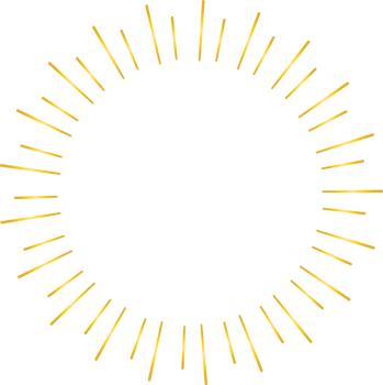 Golden sunburst doodle line art on transparent background. png