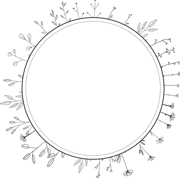 Doodle botanical circle frame on transparent background. png