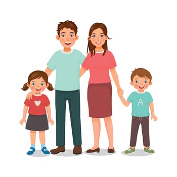 Happy family portrait with father, mother, son and daughter vector