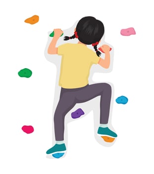 Cute little girl climbing wall with colorful rock vector
