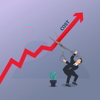 Businessman using scissor to cut the rising cost graph design vector illustration