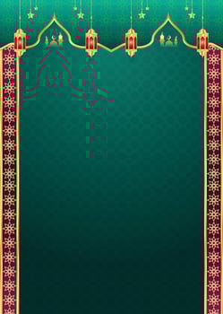 Green golden islamic background with lantern moon stars arabic poster juma mubarak vector