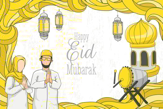 eid mubarak background with hand drawn illustration vector