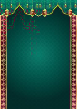 Arabic islamic ramadan kareem ornamental flyer banner with ramadhan lantern eid al fitr background vector