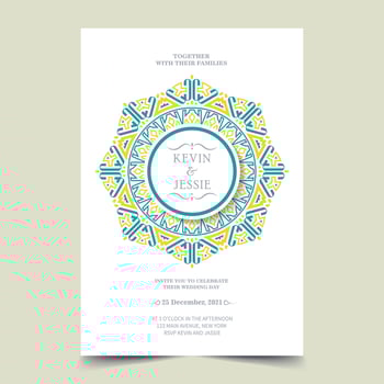 Colorful mandala wedding card template vector