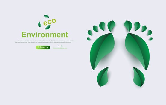 Eco Environment background.Creative Footprint with leaf plant concept.Element save planet idea.Green leaves friendly.Paper cut and craft style design on website.Decoration ecology Vector illustration.
