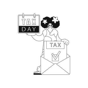 Girl holds a calendar and a letter with a tax notification in her hands. Vector illustration.